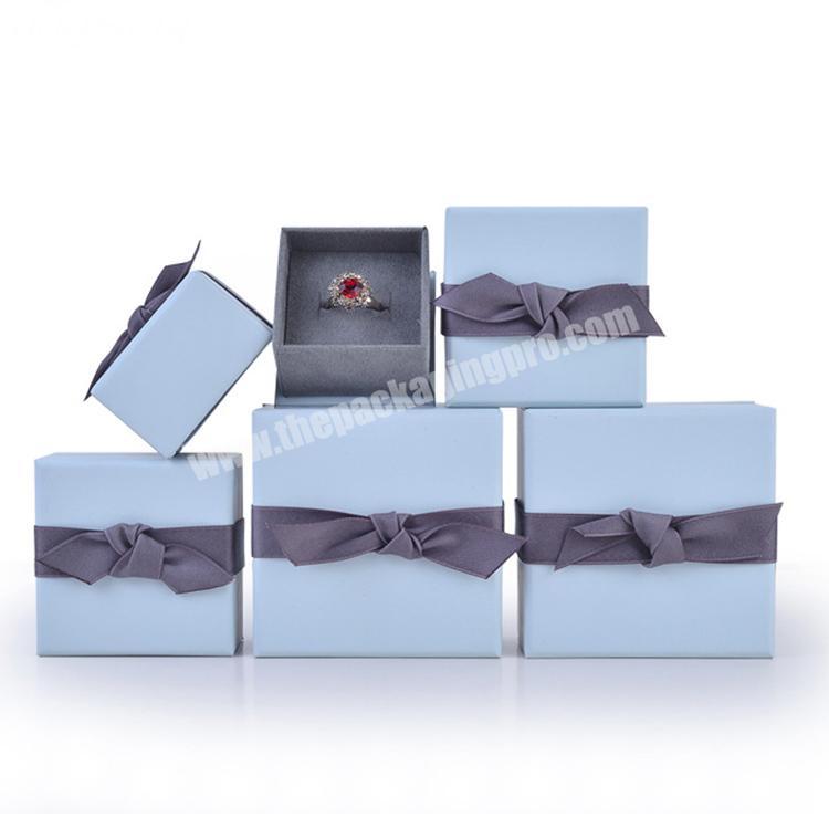 bowknot ring velvet necklace earrings ribbon high quality custom set luxury blue bridesmaid cardboard paper gift box for jewelry