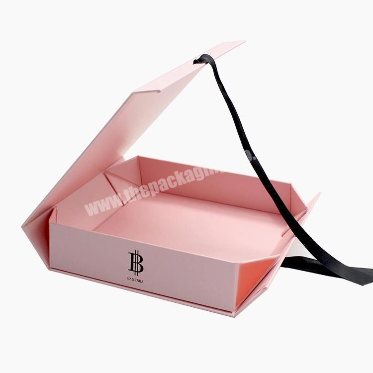 custom Book Shaped luxury pink magnetic lid folding Foldable cardboard packaging paper gift box  with ribbon