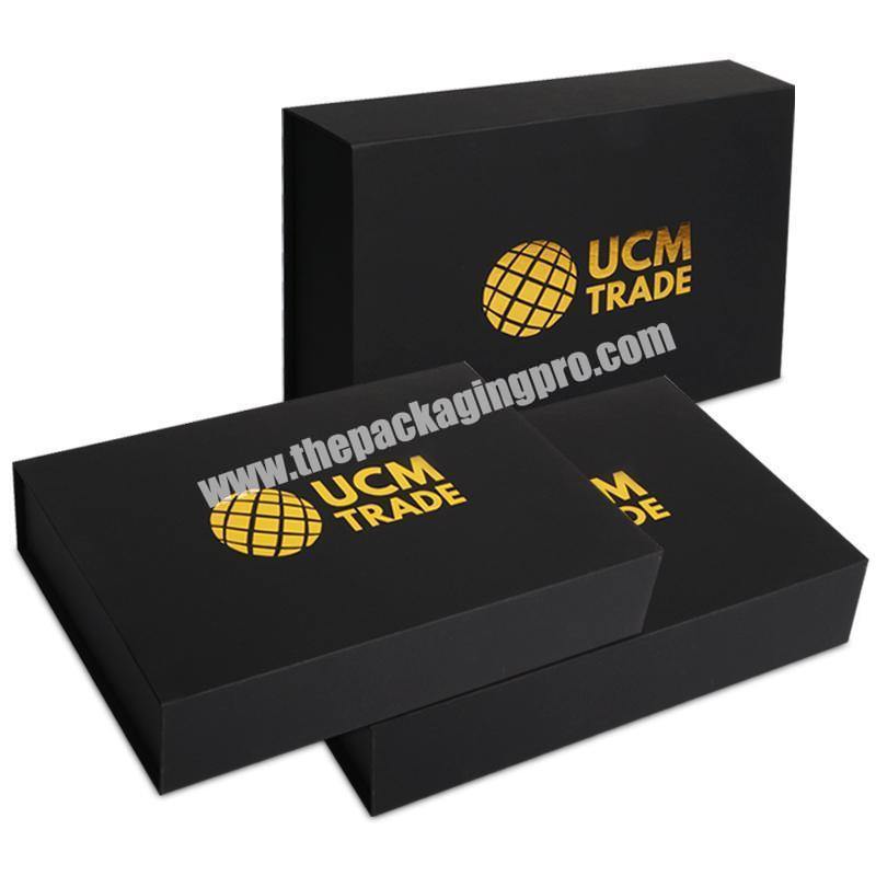 custom Gold foil and UV logo black paper magnetic gift box for cosmetic set