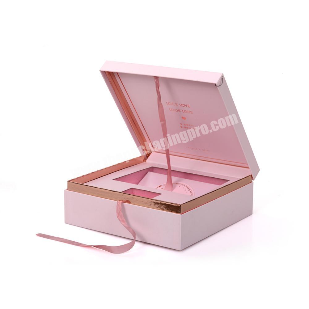 custom Pink Flip Open Ribbon Box Packaging Paper Cardboard Flip Top Gift Boxes