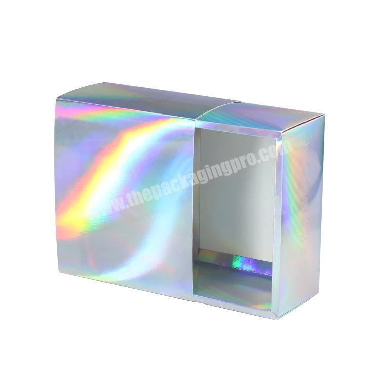 custom folding hologram beauty cosmetic packaging wig hair extension socks packing holographic paper drawer box