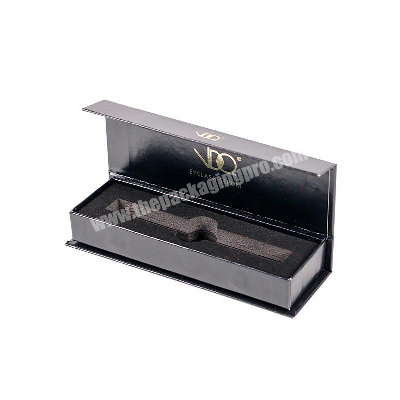 custom glossy black magnetic eyeliner eyelash serum lip gloss packaging gift box with foam insert