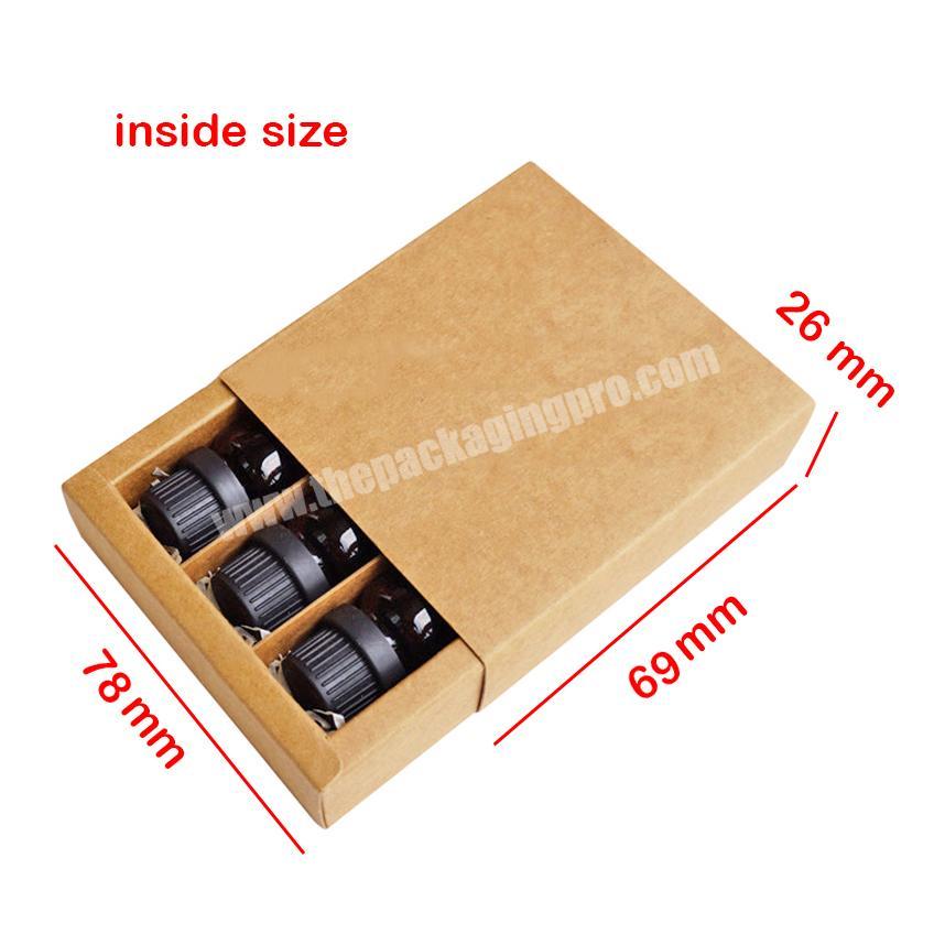 custom kraft paper 3 essential oil bottle drawer style cosmetic packaging gift box for skin care