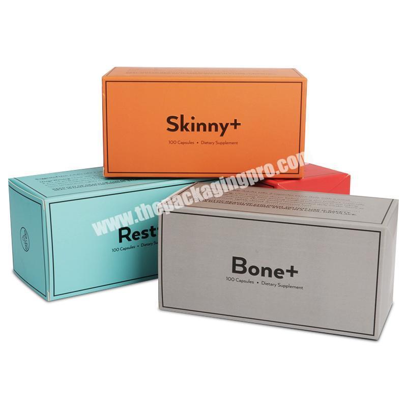 custom logo different color collapsible paper boxes capsule supplement vitamin bottle cardboard folding medical packaging box