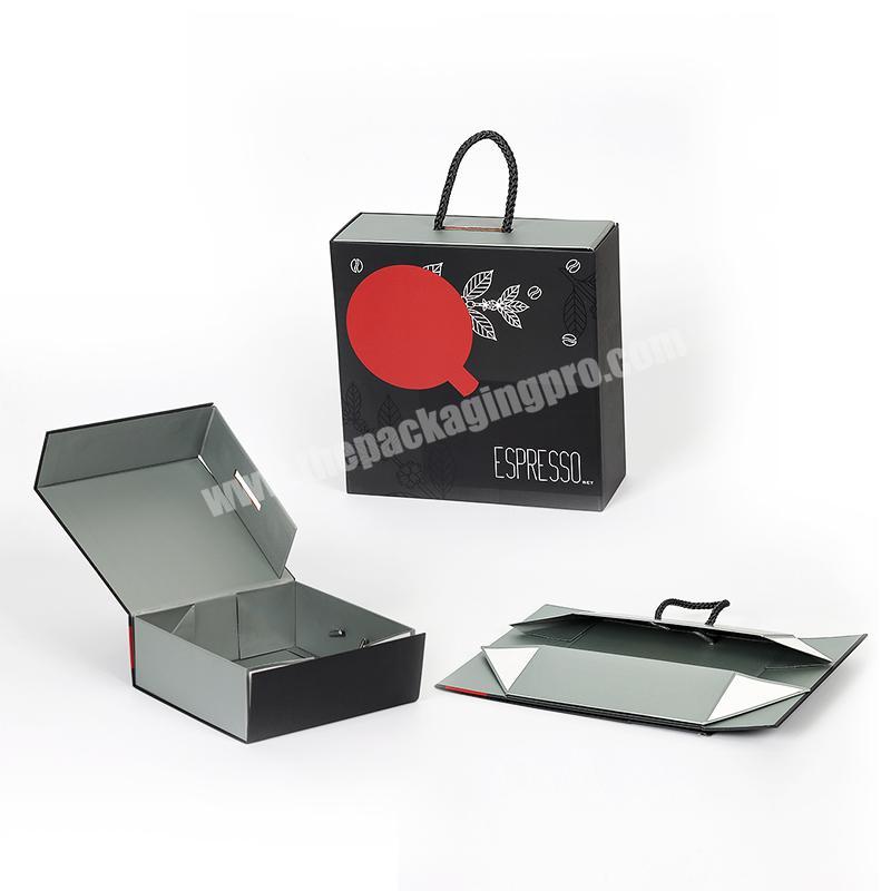 custom logo large black magnetic lid ribbon gift packaging box ribbon folding paper box luxury magnetic gift box