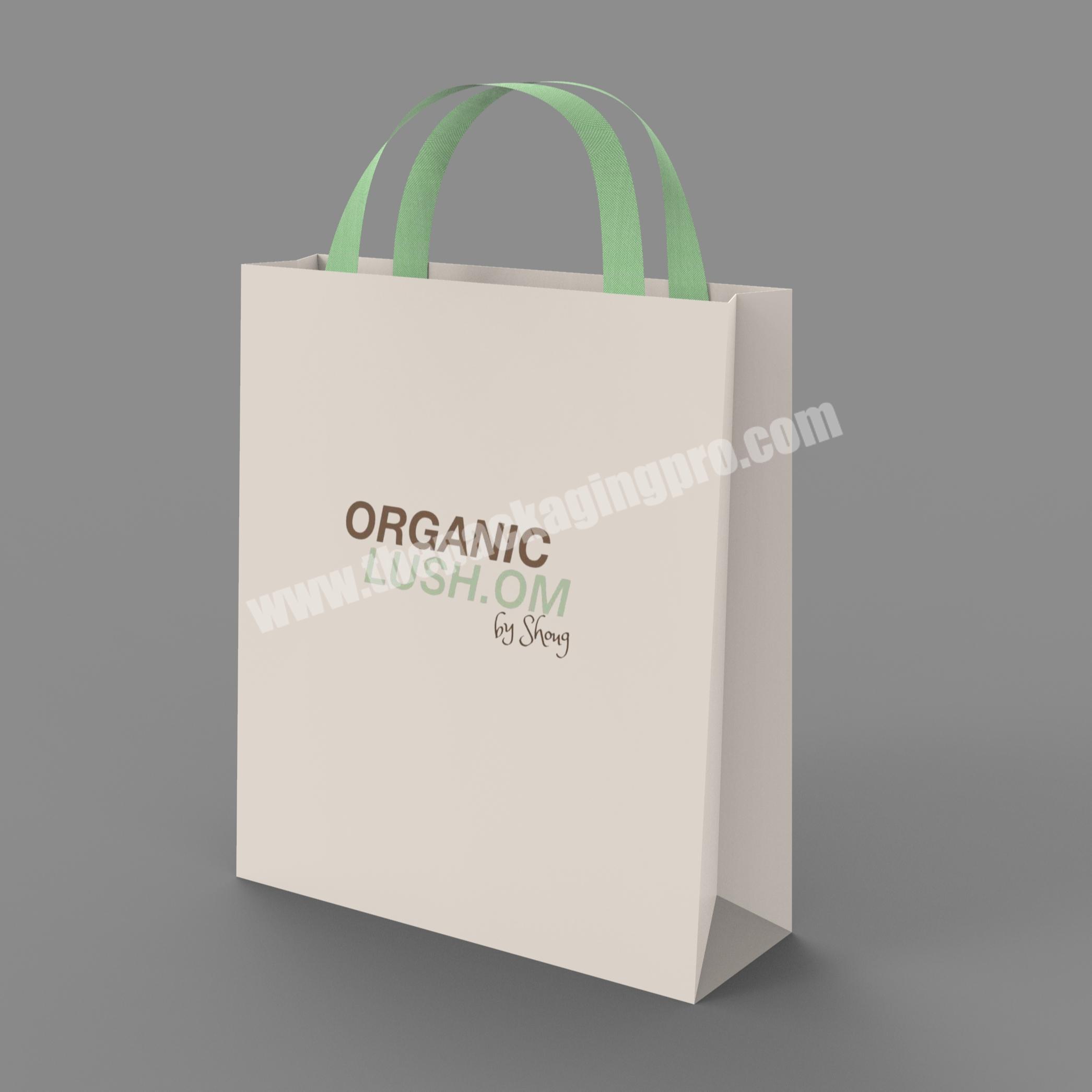 custom logo paper shopping biodegradable packaging bag with ribbon handle for clothing shoes socks