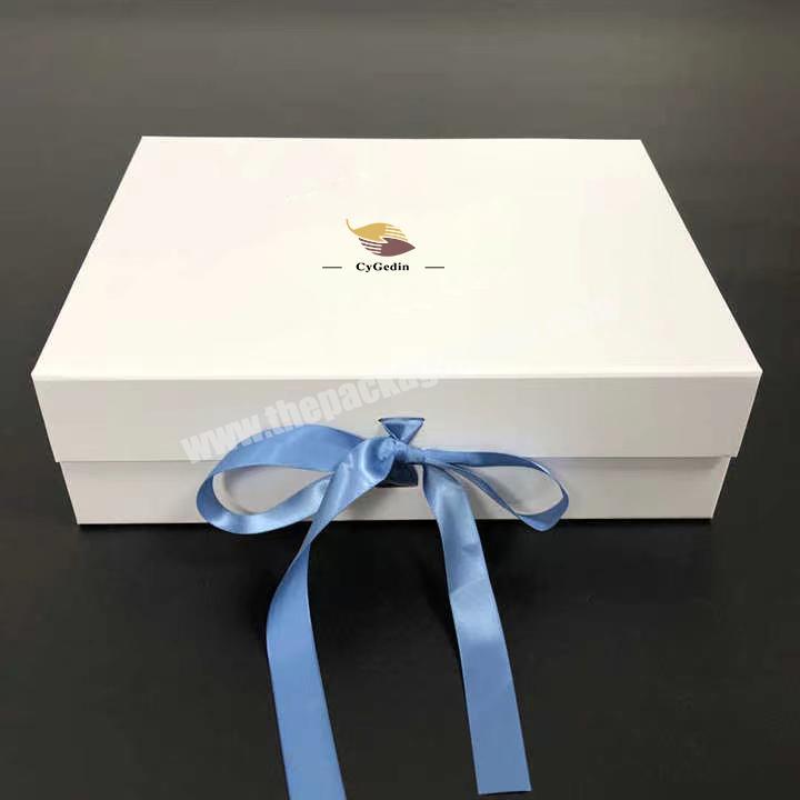 custom logo printed high quality hard rigid  cardboard paper  box packaging gift foldable box with ribbon