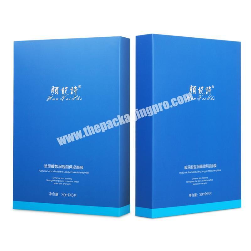 custom luxury blue color silver card paper packaging box with logo gold foil embossed feature