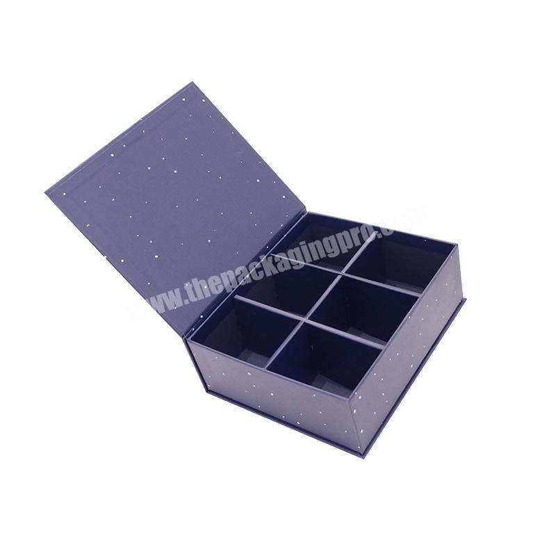 custom magnetic cardboard makeup sponge packaging 6 compartments chocolate gift box with paper dividers