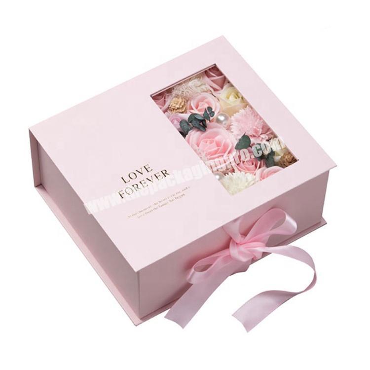 custom print pink ribbon cosmetic paper box packaging luxury folding kraft magnetic clothes paper gift boxes with window