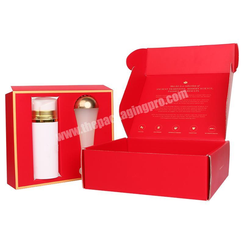 custom printed matt full red color various size embossed gold foil logo shipping corrugated mailer boxes