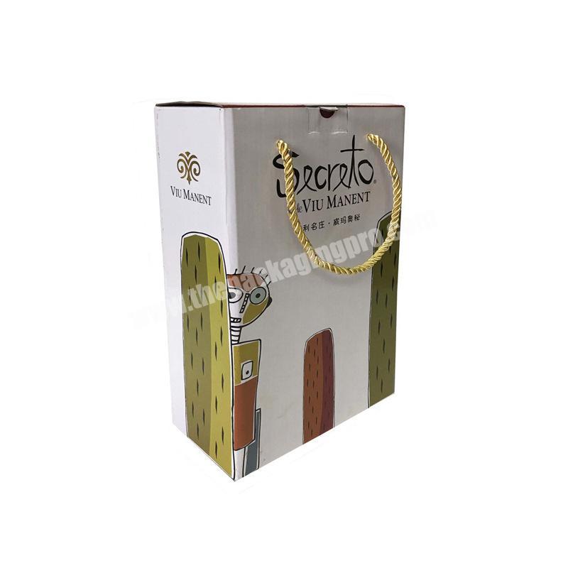 custom wine glass storage box packing single double three wine bottle shipping boxes with handles