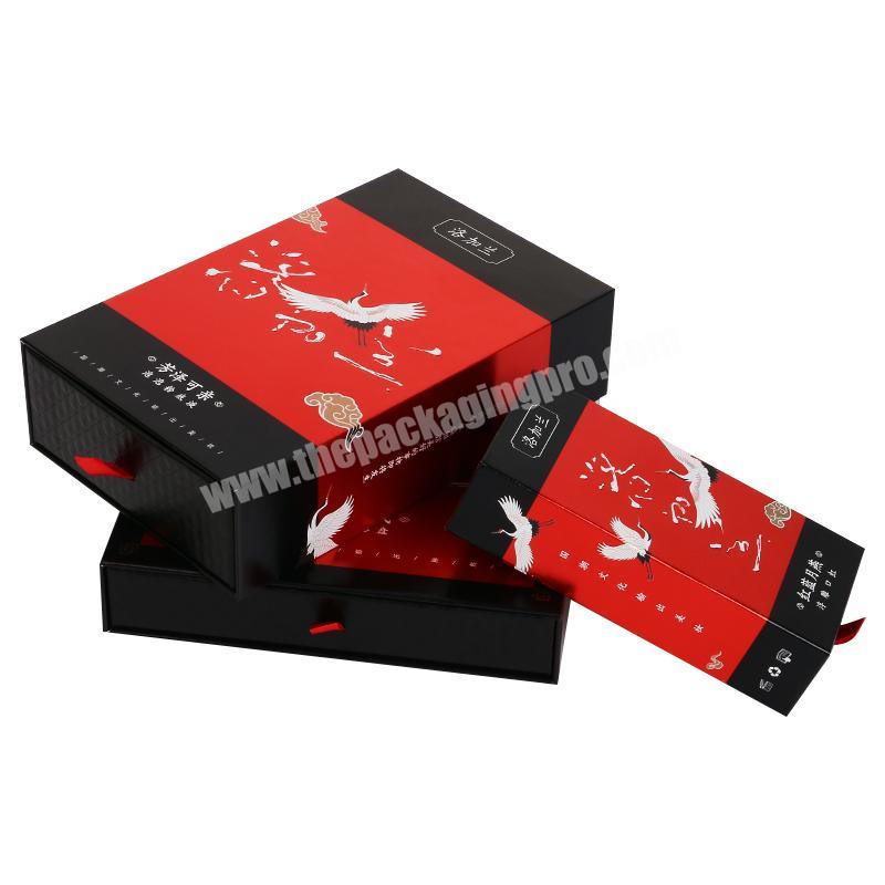 customised color printed drawer sliding red gift boxes set with cloth insert for cosmetic skincare products