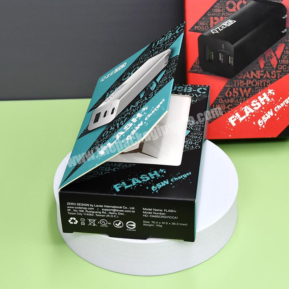 customized 3C digital product color packaging box magnetic suction flap carton charger data line paper packing box