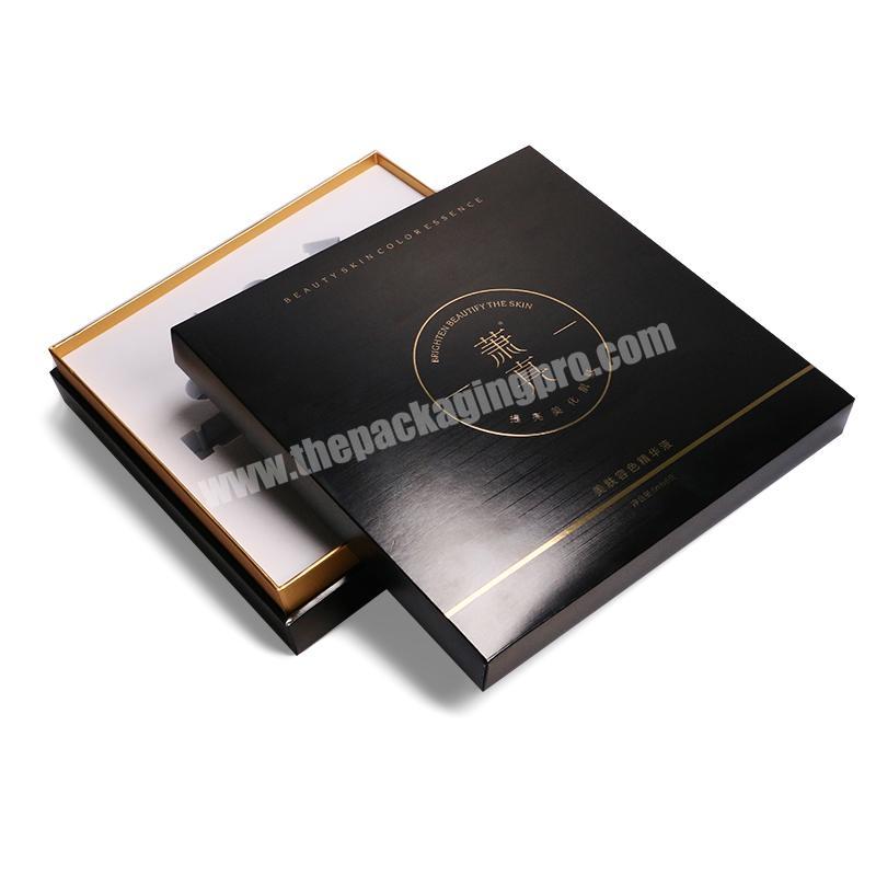luxury black glossy top grade custom paper gift box packaging with gold foil logo