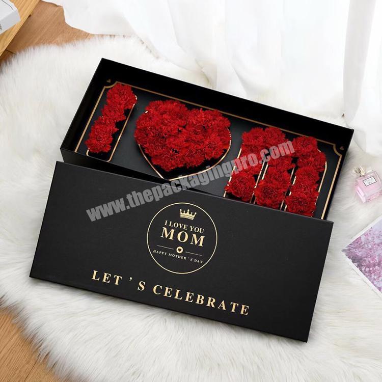 luxury cardboard square roses Mother's Day gift paper packaging i love mom flower box