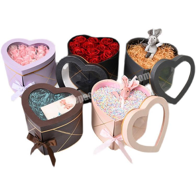 luxury preserved rose love two layer heart shaped bouquet flower packaging boxes for flowers