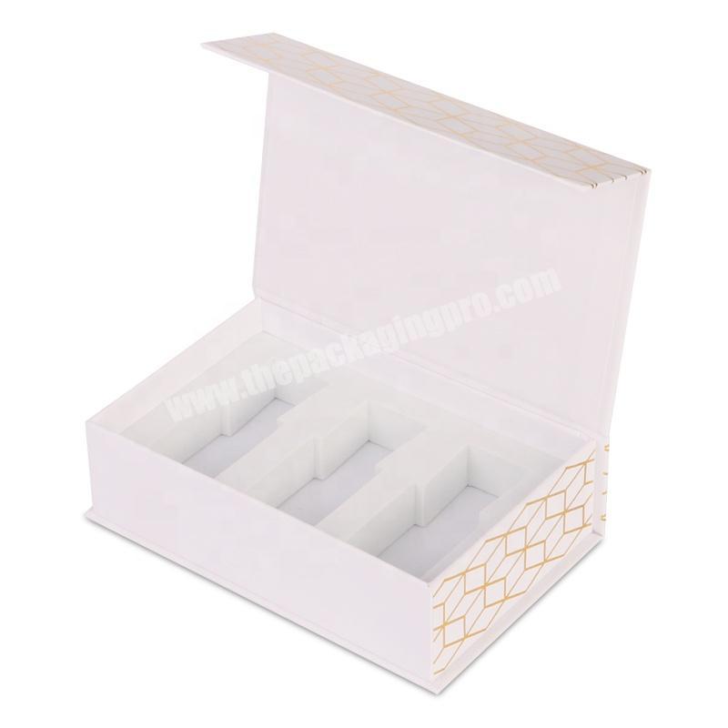 luxury style custom made matte white color gold foil logo bookshape gift box with EVA insert