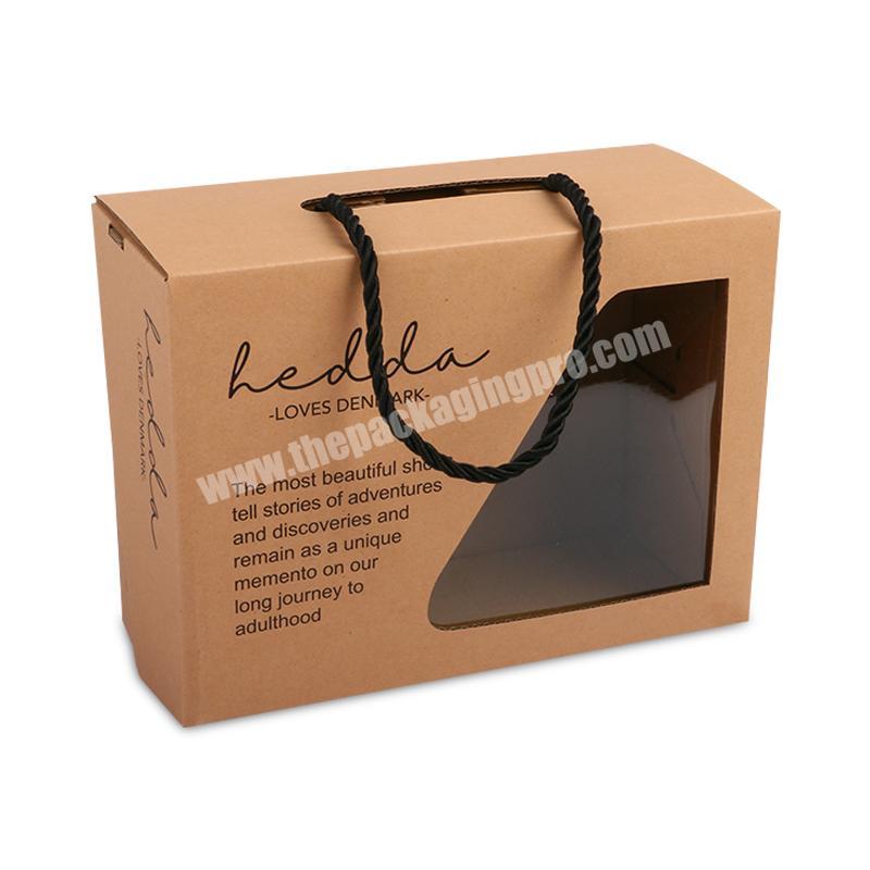 recycle brown Custom logo PVC window Corrugated Cardboard Paper Shoes Box Packaging boxes with handles
