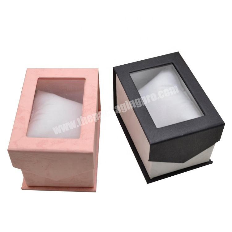 see through PVC window lid magnetic closure cardboard jewelry bracelet watch gift packaging box
