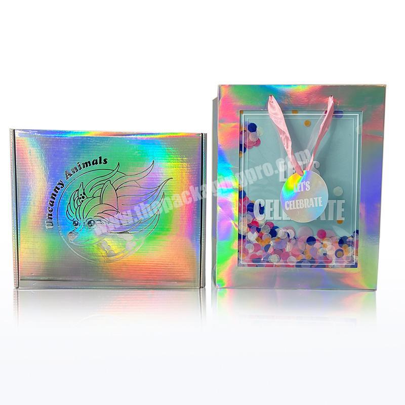 Multi Color Rectangle Glitter Laser Cardboard Paper Packaging Clothes cosmetics  Boxes or Surprise box