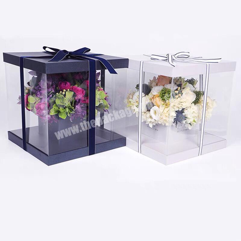 transparent custom logo flower cake box pvc clear gift packaging boxes with ribbon