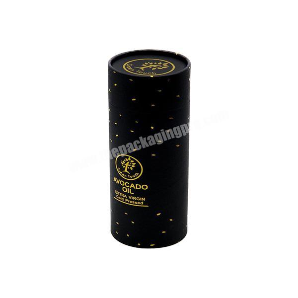 wholesale custom made luxury matte black gold foil round cardboard cylinder tube box for bottle packaging