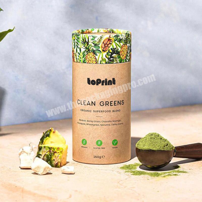 100% Plastic Free Tea Packaging Sealing Matcha Green Cardboard Tube  Herbal Tea Boxes Custom Logo Round Kraft Paper Cylinder Box