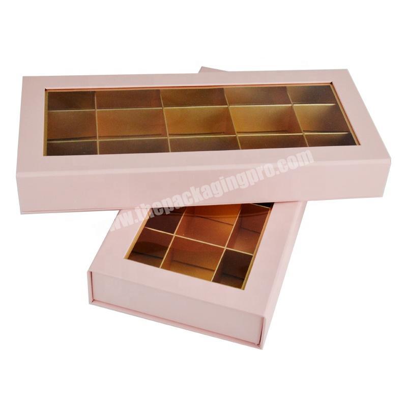 12 Dividers new design chocolate packaging gift box clamshell design pink chocolate box with clear lid