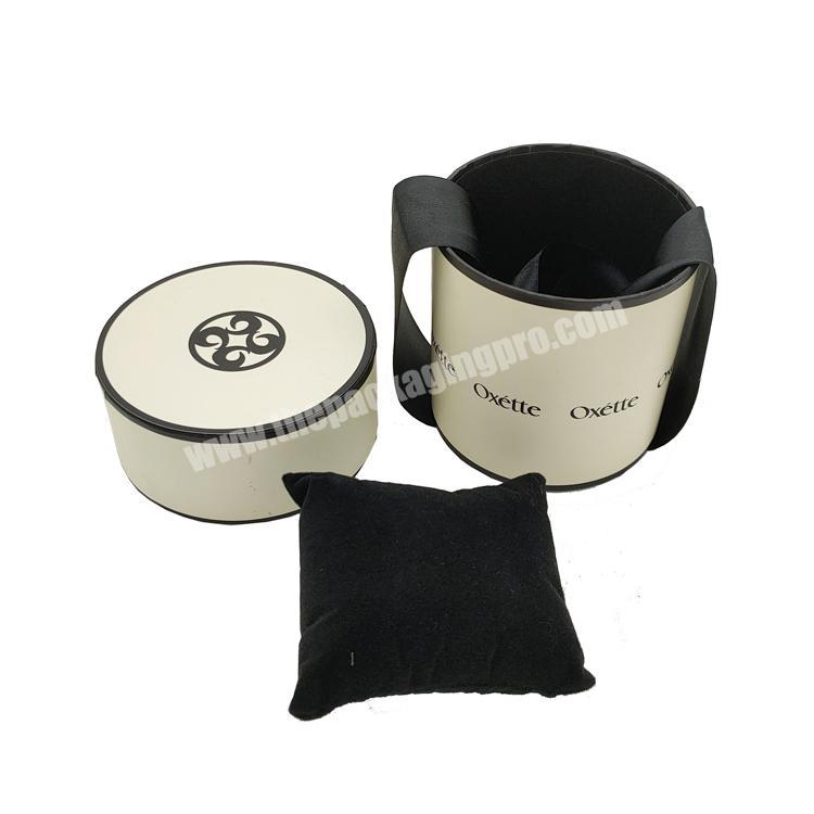 2 pieces custom logo gift paperboard cylinder display oem black round smart luxury watch box