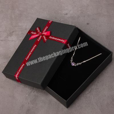 2020 Customize black gift box with silk ribbon bow jewelry packaging cardboard box