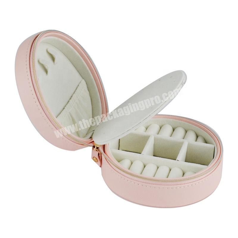 2020 Manufacturers wholesale portable jewelry boxes design round zipper style pink earring jewelry box