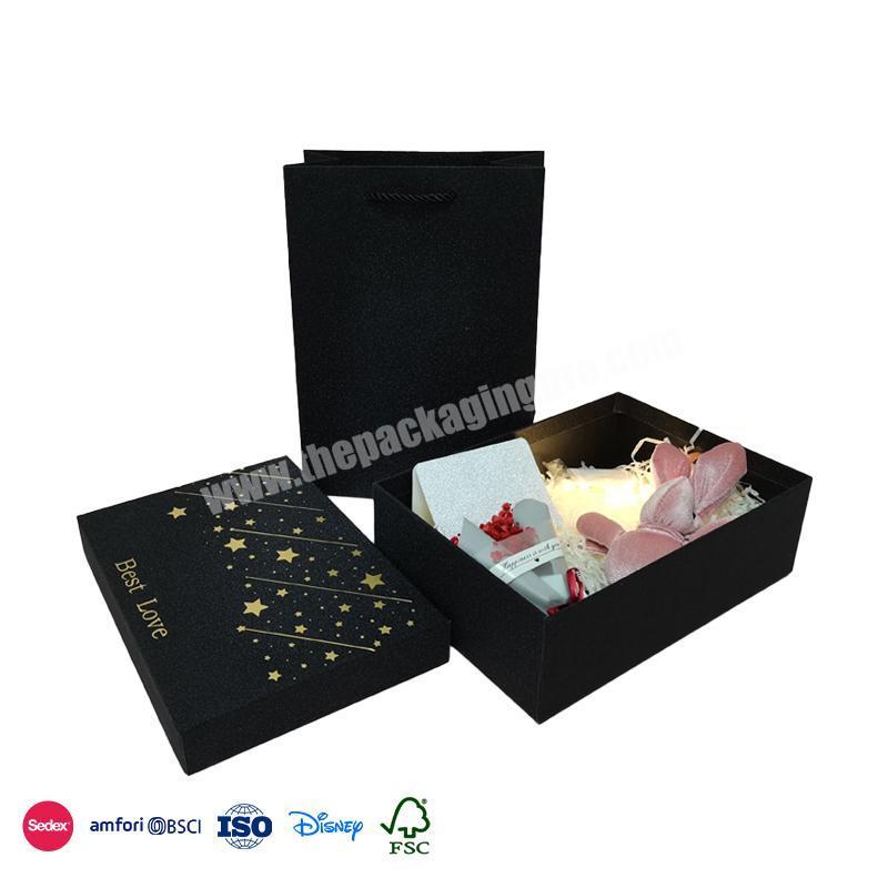2022 Hot New Products Premium Black Regular Style with Gold Stars happy birthday paper packaging gift box