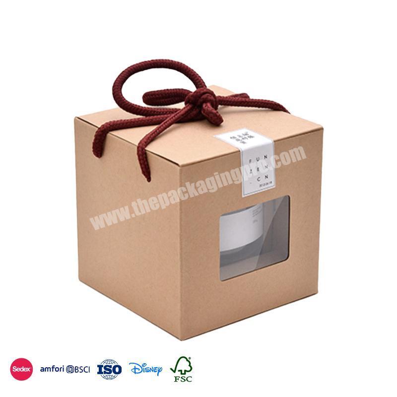 2022 Hot New Products Yellow but sturdy hand rope design with front window translucent kraft soap paper box