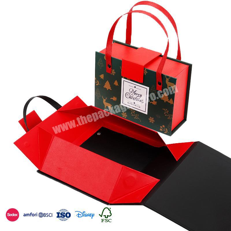 2022 New Design Custom Red and green with secure hand strap design unique Christmas decoration gift boxes