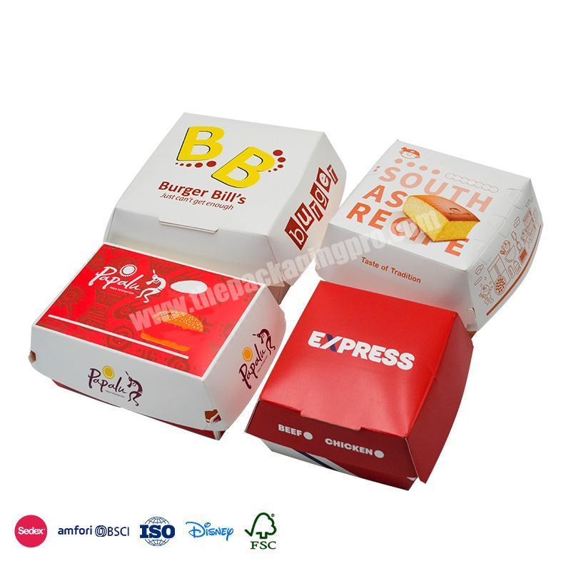 2022 New Products Red and white bright colors flip type healthy material take out box fast food for Hamburger