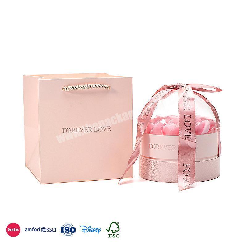 2022 New Products pink round double design transparent flower layer romantic valentines day gift box