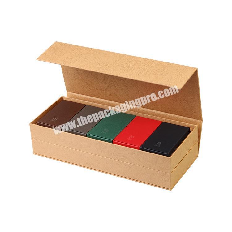 High Quality Two Layer Gift Box Customized Magnetic Lid Box Brown Layered Gift Box with Ribbon