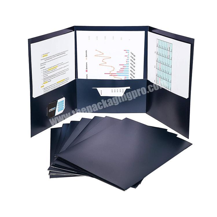 2022 customized tri fold 3 pockets cardboard portfolio folder custom stationery document file folder