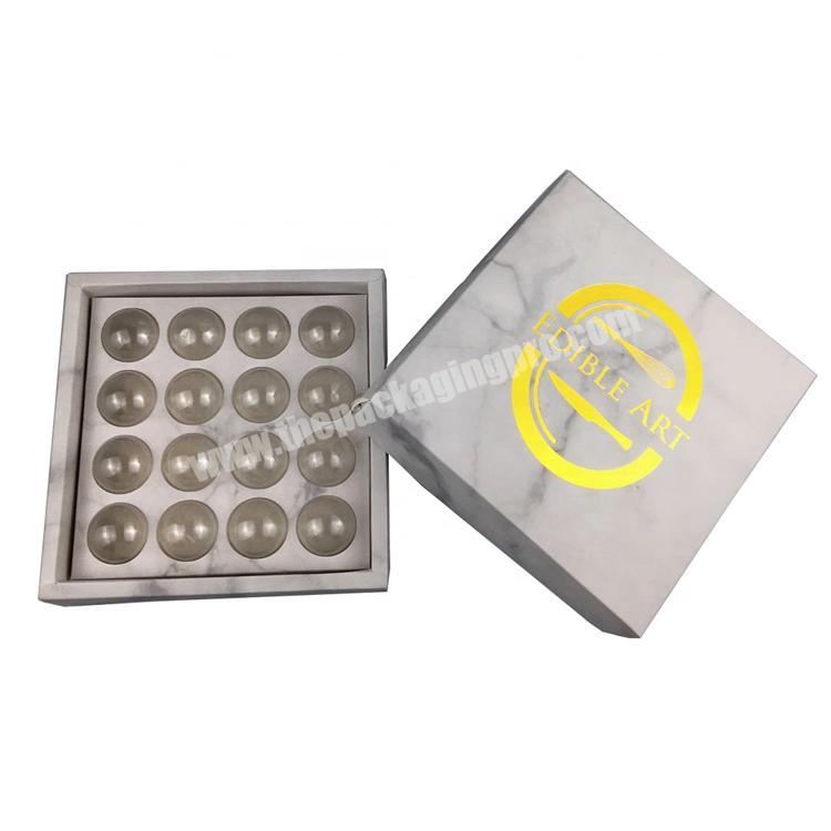 481624 Cavities Marble Printing Empty Chocolate Boxes With BlistersPlastic Trays and Gold Stamping Logo