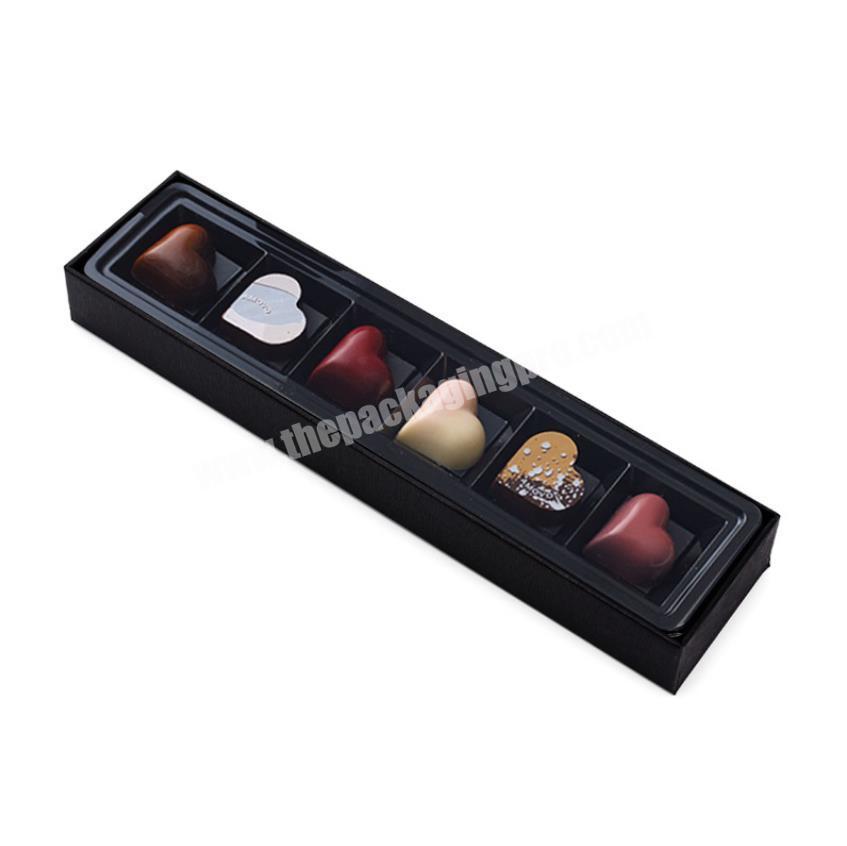 6 cavity black chocolate box with black tray inserts  for valentines chocolate gift box