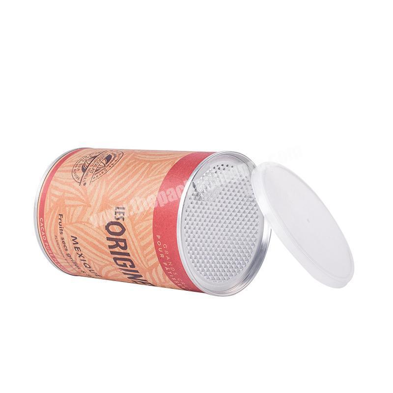 Airtight Food Grade Cardboard Tube Nuts Kernels Cookie Pet Food Packaging Round Paper Can With Easy Open End