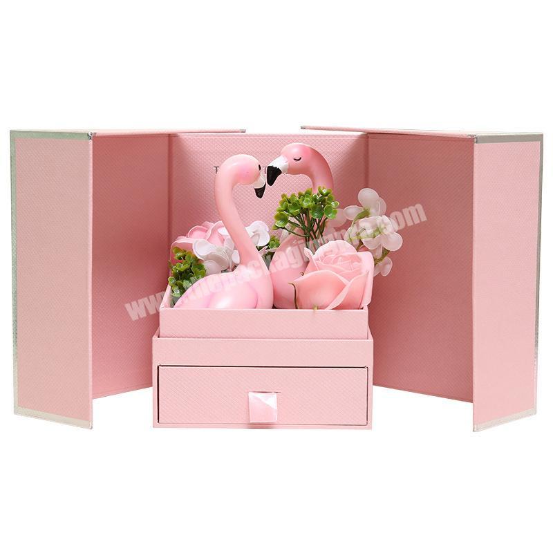 Amazon Hot Sale Creative Gift Packaging Box Drawer Style Soap Flowers With Double Open Door Gift Explosion Box