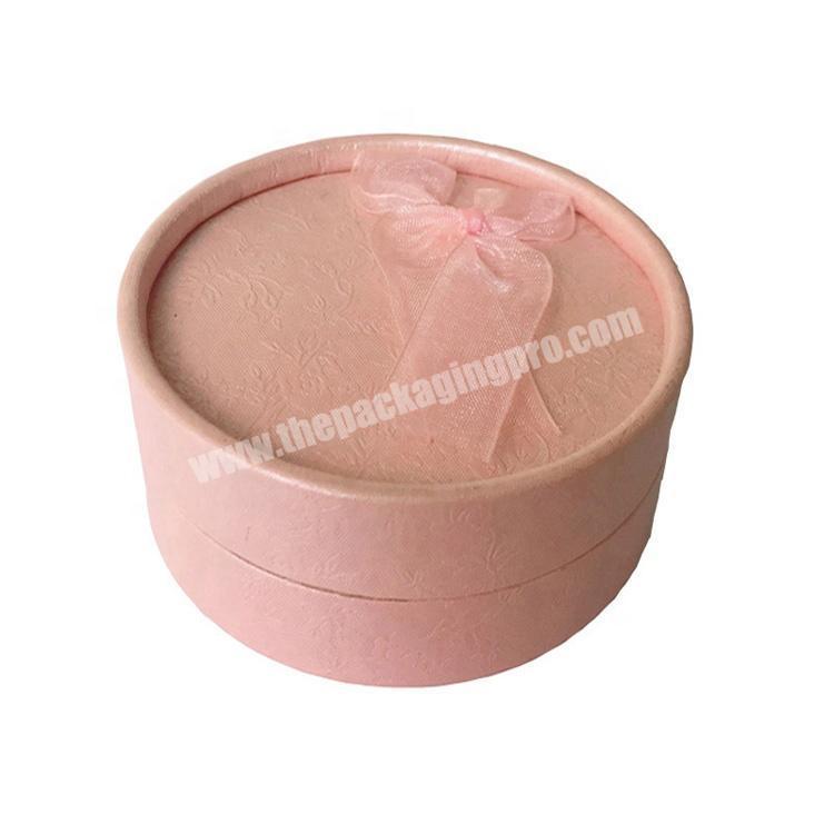 Bespoke Design Ring Necklace Packaging Luxury Round Cardboard Fabric Paper Jewelry Box With Ribbon