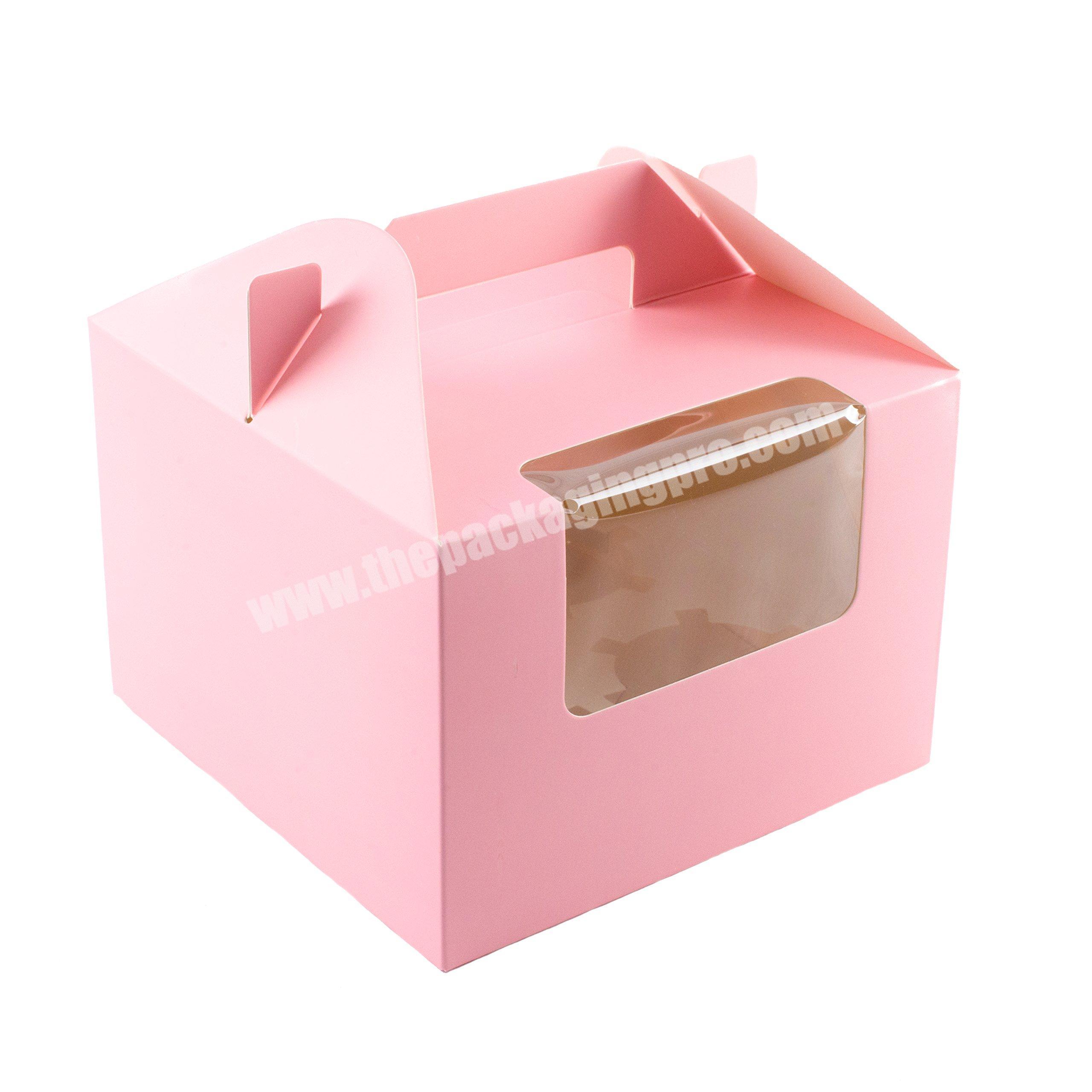 Bespoke cake package box wholesale square cake box pink customized small cake box with handle