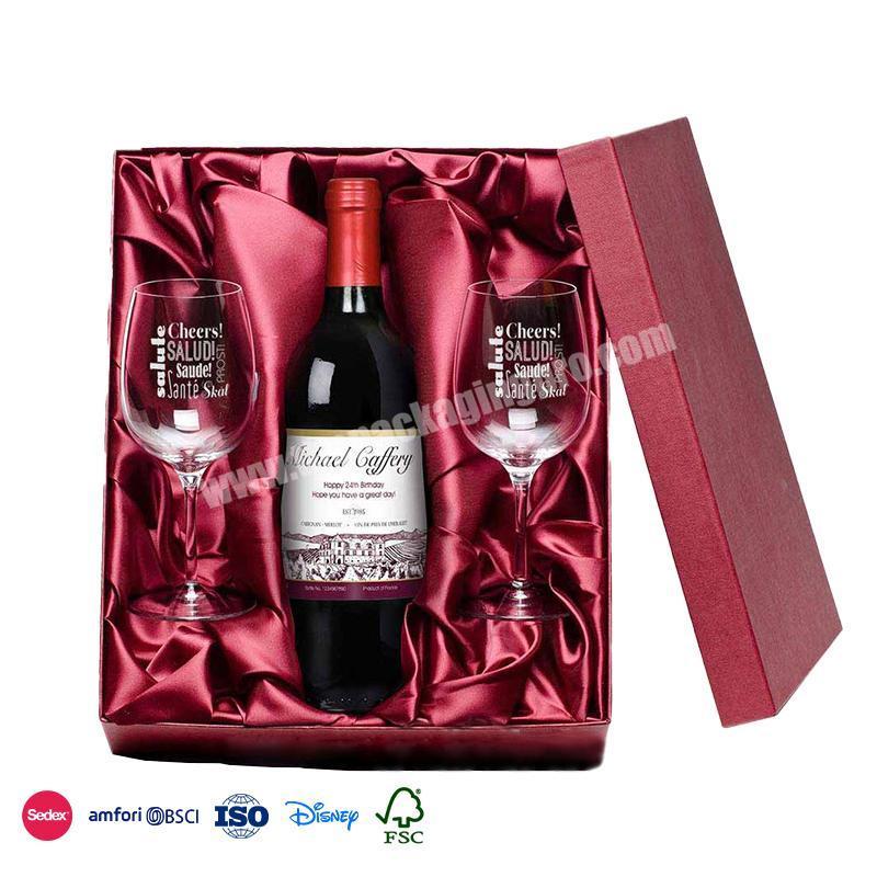 Best Quality And Low Price Custom Premium clamshell with silk inner upholstery twin wine glass gift box