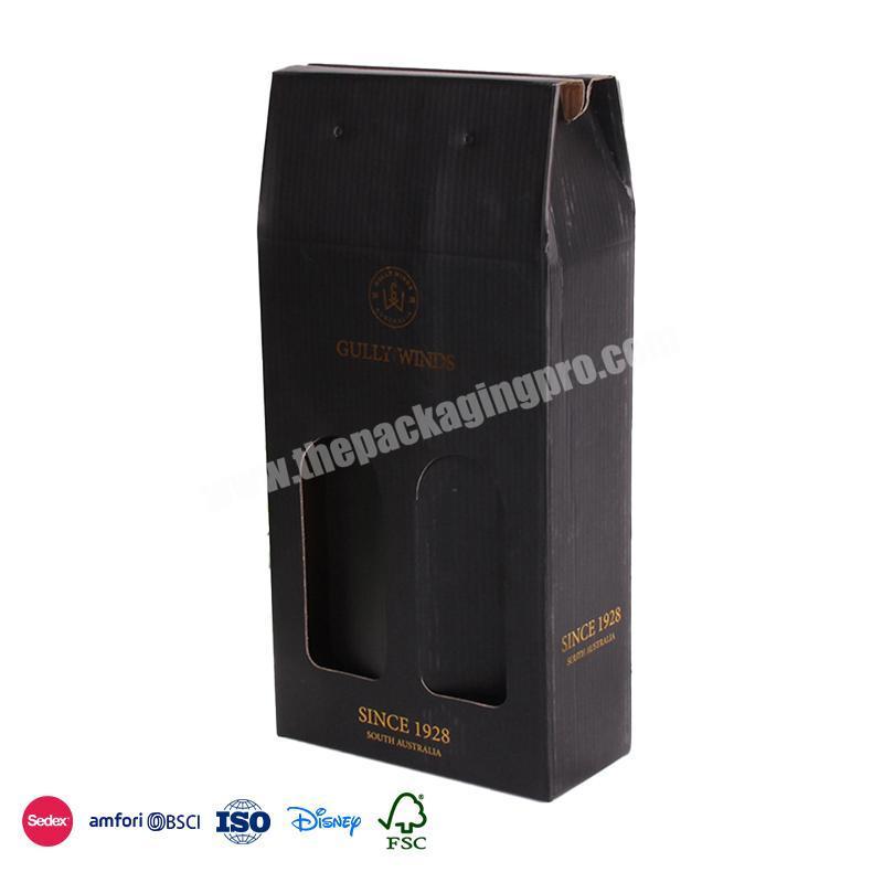 Best Selling Promotional Price Black Two Bottles With Window Transparent Design red wine packaging box