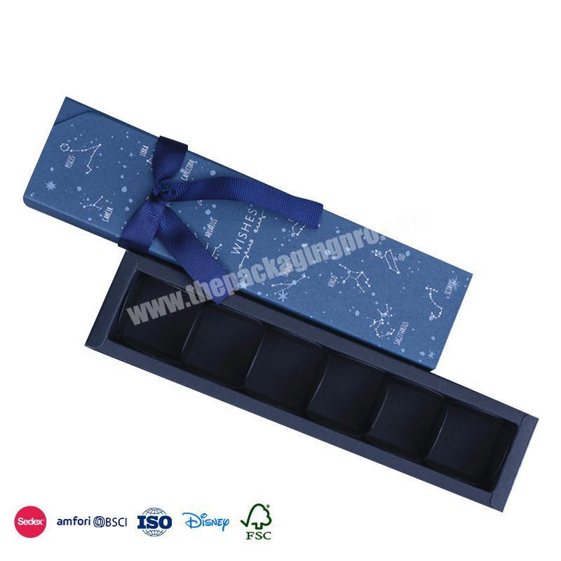 Best Selling Quality Navy blue with starry sky pattern embellishment cardboard candy chocolate boxes