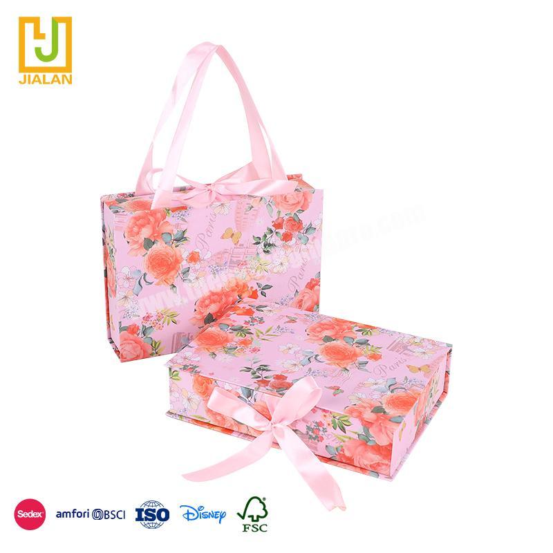 Best Selling Quality Romantic color with bright flowers embellished ribbon design rigid box packaging