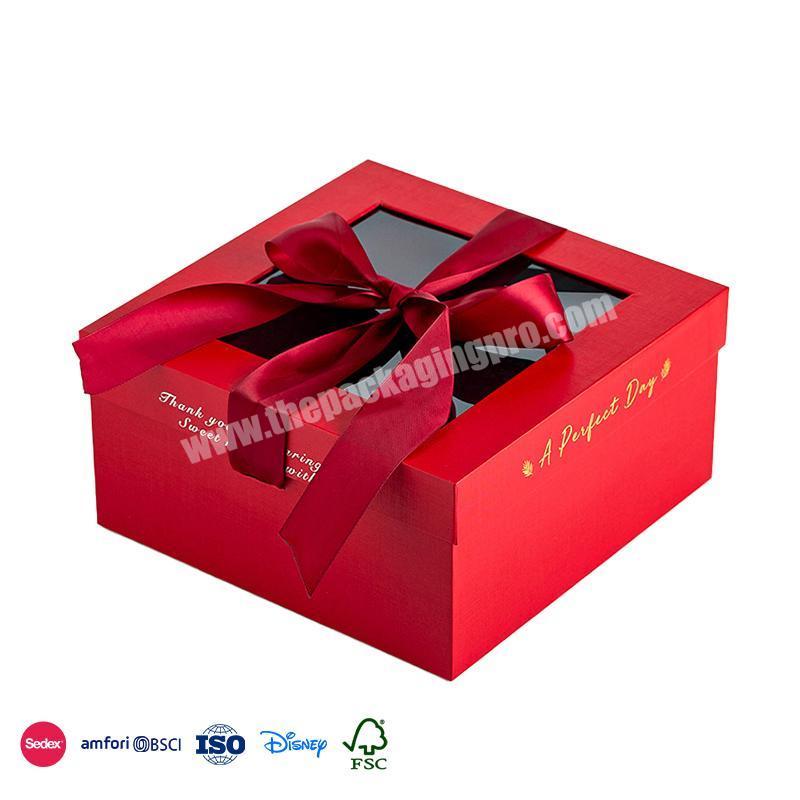Best Selling Red high-grade material transparent design with blessings all around luxury flower wedding box